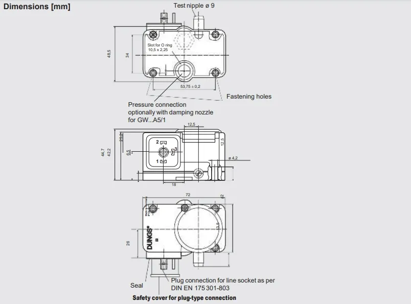 Dungs GW A5 Mechanical Dimensional Drawing and Mounting Clearance Dimensions