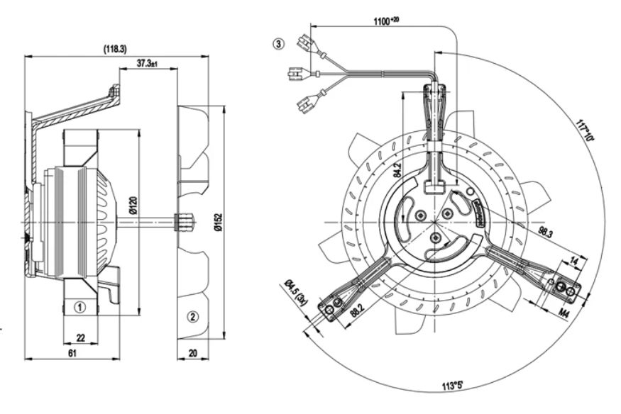 ebm-papst R2E150-AE52-06 Engineering Dimensions and CAD Blueprint Drawing