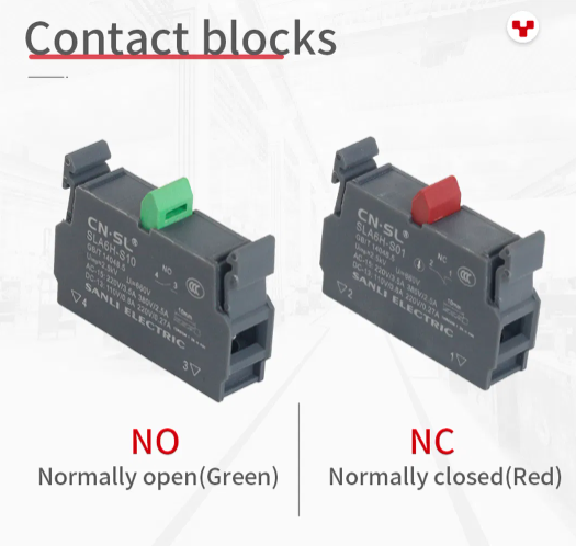 SLA6H Modular Contact Blocks: Normally Open (Green) and Normally Closed (Red)