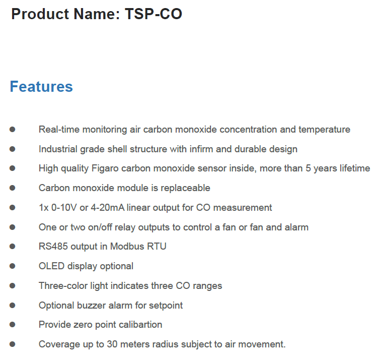 TSP-CO Product Features and Technical Characteristics Overview