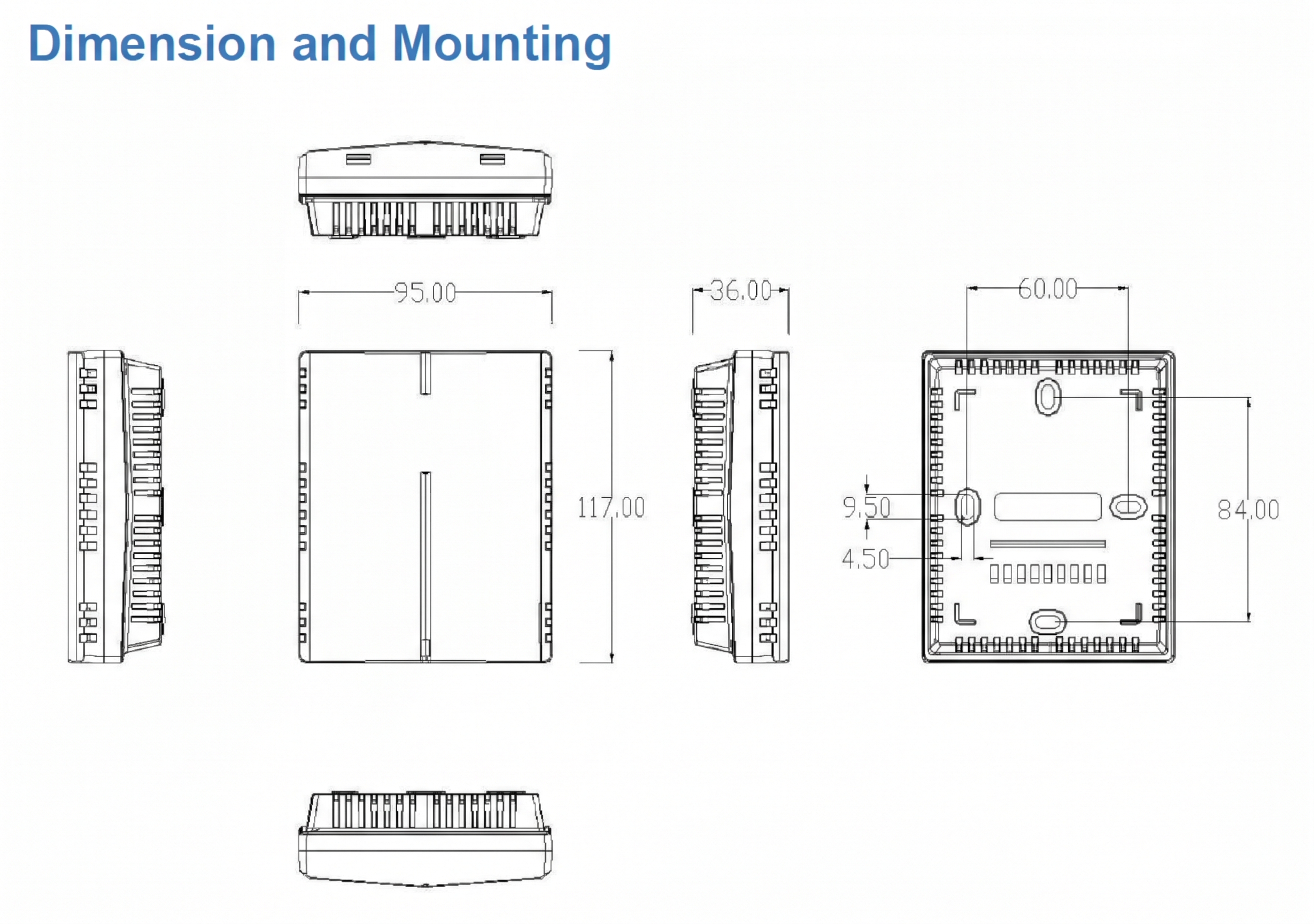 TSP-CO Dimensions and Wall-Mounting Mechanical Blueprint